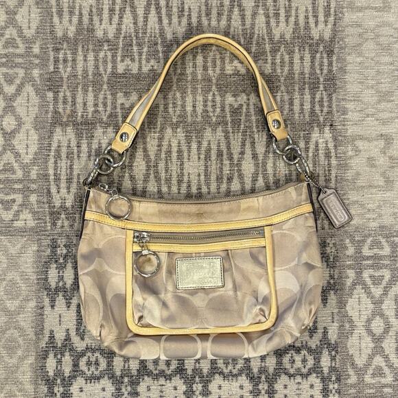 Coach 14562 Poppy Signature Beige Jacquard Leather Handbag Monogram Purse Bag - Picture 1 of 6